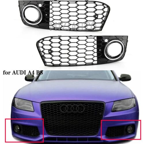 For Audi A4 B8 RS4 2009 2010 2011 2012 Honeycomb Mesh Fog Light Open Vent A4 Grille Intake Cover frame Foglight Holder Grill