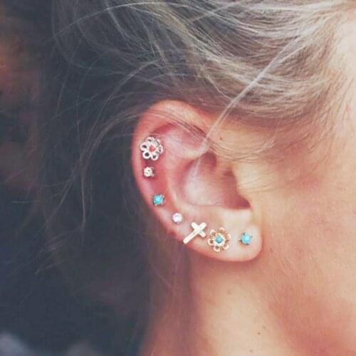 7Pcs/Set Women Earrings Flower Cross Rhinestone Ear Studs Club Party Jewelry Stylish sweet gift for girlfriend