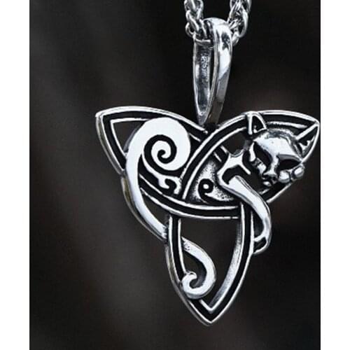 Viking style cat pendant necklace jewelry Norse Scandinavian animal amulet necklace