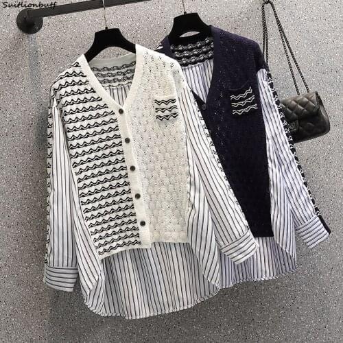 SUITLIONBUTF Striped Blouses