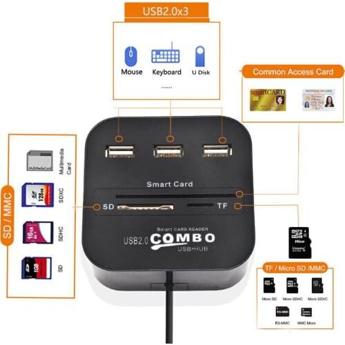 UTHAI X03 All in 1 USB SIM Smart Card Reader For Bank Card IC/ID EMV SD TF 3USB HUB MMC USB-CCID ISO 7816 CACDNIEATM IC SIMSDTF