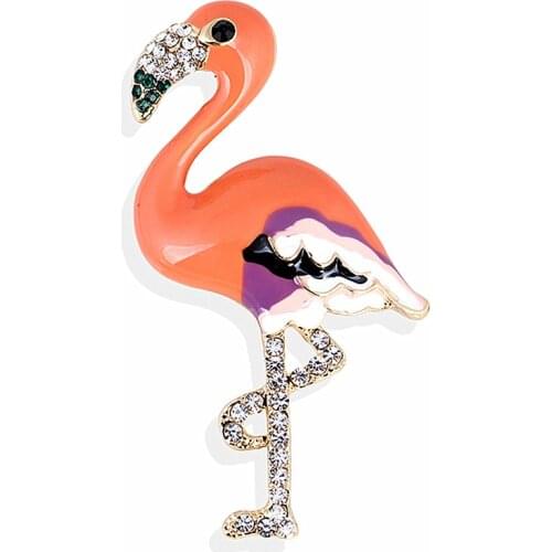 Utei Jewelry Popular Enemal Bird Brooch Sparkling Crystals Flamingo Clothes Pin Broaches