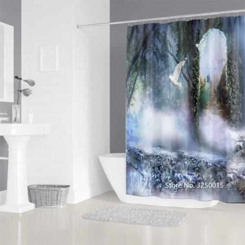 3D Digital Printing Natural Landscape Shower Curtain Animal Plant Flowers Waterproof Curtain with Hook Partition Curtain