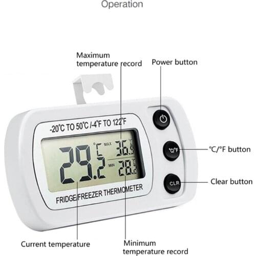 Waterproof Digital Refrigerator Thermometer Max/Min Record Functio with Large LCD Display Magnet Hook