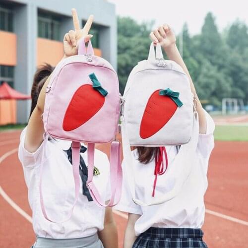 Japanese Cartoon Solid Color Backpack Girl Backpack Women Student School Bag Small Kawaii Girl Bag Carrot Bow Nylon Backpack Bag