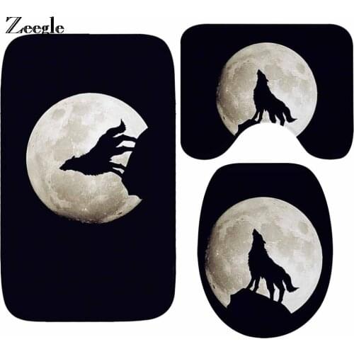 Zeegle Wolf Bathroom Carpet Bath Mat Toilet Rug Anti-slip Bathroom Shower Room Non-slip Bath Mat Home Decor