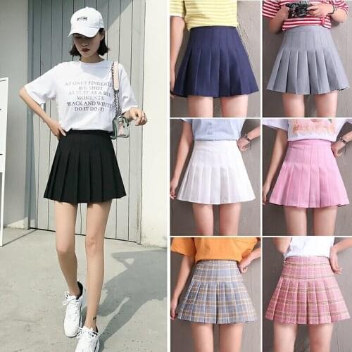 Women Summer Pleated Skirts Preppy Style New Plaid Short Skirts High Waist Slim A-line Ladies Chic Cute Sweet Girls Dance Skirt
