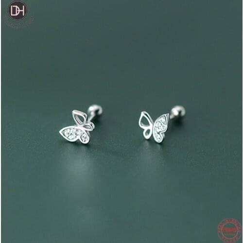 Dreamhonor Fashion Sweet 925 Sterling Silver Zircon Butterfly Wedding Stud Earrings Summer Jewelry Women Gifts