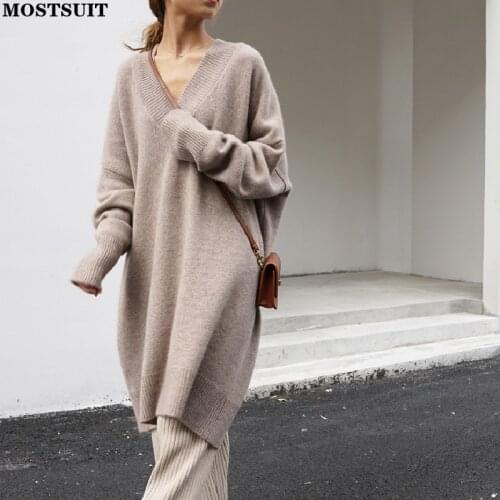 Oversized Women Sweaters Autumn Winter 2021 Fashion Pullovers Long Sleeve V Neck Casual Knitted Jumpers Tops Knitwear Mujer