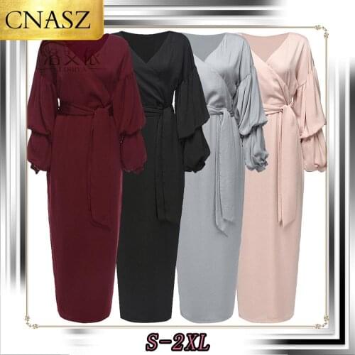 2019 Fashion Abaya Muslim Islamic New Puff Slim Sleeve Long Dress Elegant Kaftan Malaysia Moroccan Clothes