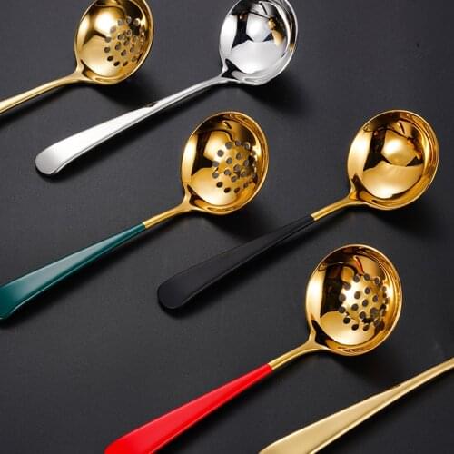 304 Stainless Steel Gold Soup Ladle Spoon Colander High Quality Soup Spoons Kitchen Tools