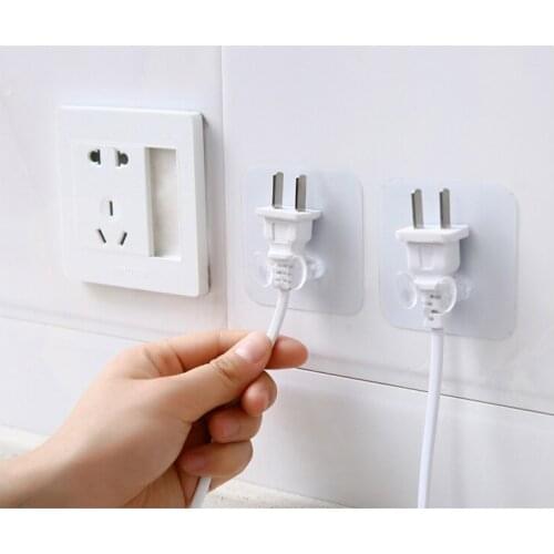 3pc High Quality Transparent Hook Wire Rack Power Plug Storage Socket Holder Wall Hook Cable Winder Office Home Kitchen