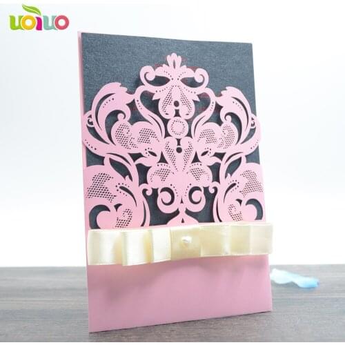 50pc China Vintage Laser Cut Wedding Invitations pink Party Elegant Luxurious invitation Card Paper
