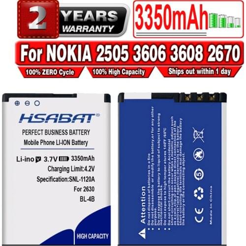 HSABAT BL-4B 3350mAh Battery for NOKIA 2505 3606 3608 2670 2660 2630 5000 6111 7070 7088 7370 7373 7500 Batteries