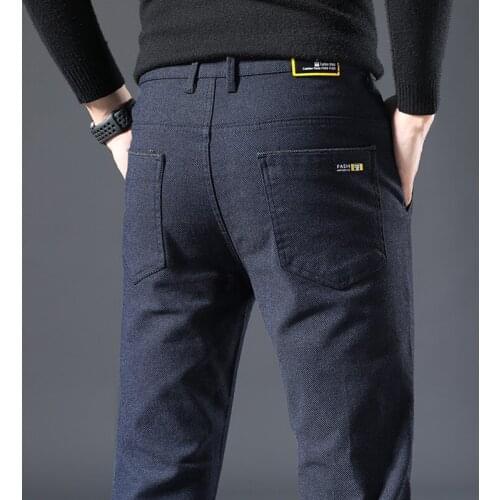 Autumn Winter Brand Pants Men Business Casual Brushed Fabric Cotton Classics Straight Full Length Fashion Trousers Male 28-38