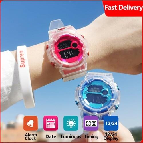New transparent silicone strap student watch fashion sports watch multi-functional waterproof timing alarm clock watch