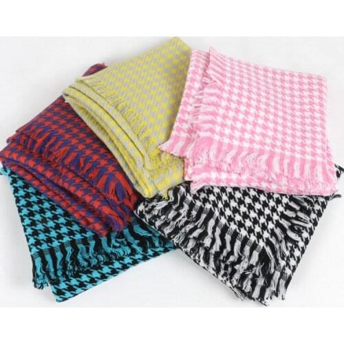 New arrival 100%wool women fashion plover case grain thick plaid scarfs four sides long tassel 80x200cm