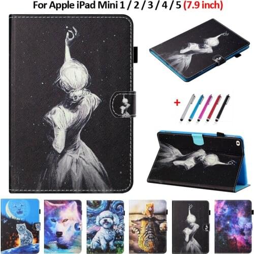 Lovely Cat Puppy Girl Painted Tablet Funda For iPad Mini 5 Case Stand Wallet Cover For iPad Mini 2 3 4 Case Coque For iPad Mini