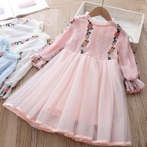 Girls Dress Spring Mesh embroidery Flower Dresses For Kids Girl Clothes 3 4 years Children Birthday Princess Tutu Costumes Dress