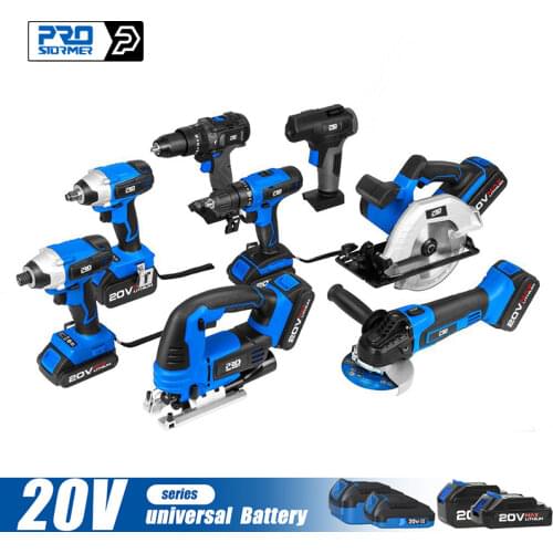 8 in 1 Cordless Screwdriver Drill Hammer Drill Impact Wrench Angle Grinder Circular Saw Jig Saw Air Inflator 20V Lithium Battery