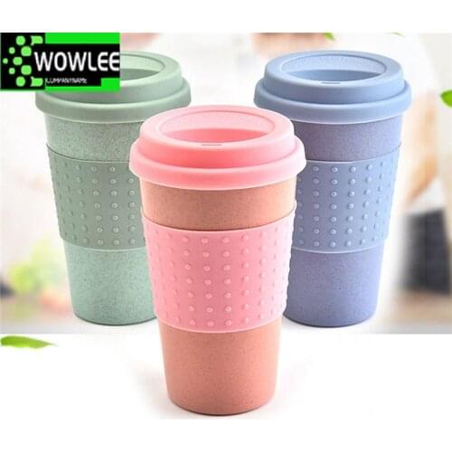 Eco-friendly Creative Coffee Tea Cup Wheat Straw Travel Water Drink Mug With Silicone Lid New Pink & Blue Tea Coffee Mug Cup Hot