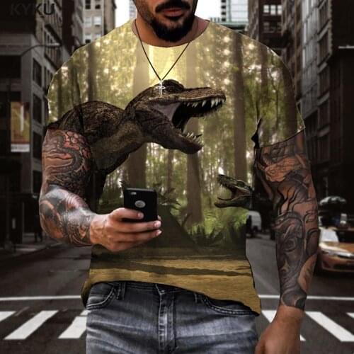 KYKU Dinosaur T-shirt Men Animal Shirt Print Forest Anime Clothes Harajuku T-shirts 3d Mens Clothing Punk Rock Cool Slim O-Neck