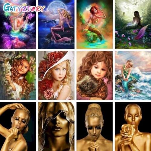 GATYZTORY Paint By Numbers For Adults Kids Mermaid DIY HandPainted Oil Painting Figure Picture Gift Home Wall Decor