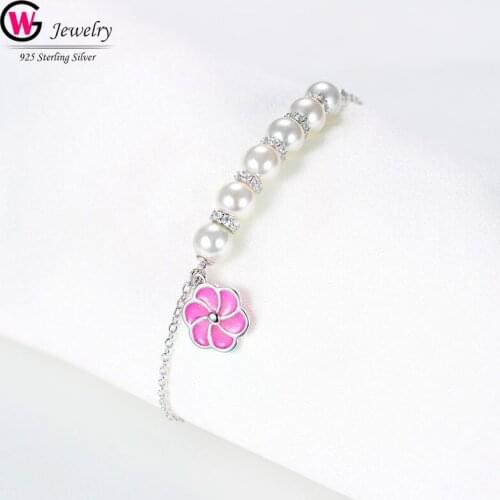 GW Summer Friendship Women Bracelet 925 Silver Chain Bangles Zirconia Shell Pearl Charm Beads Adjustable Bracelet Jewelry Chain