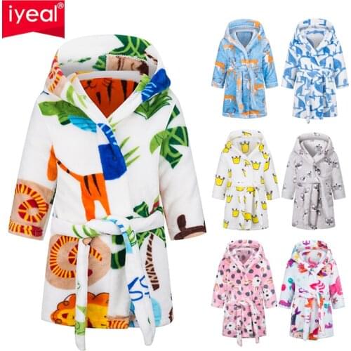 IYEAL Kids Bathrobe Sleepwear Robe Fashion Cartoon Printed Children Bath Robe Warm Soft Flannel Pajamas for Girl Boy Night Gown