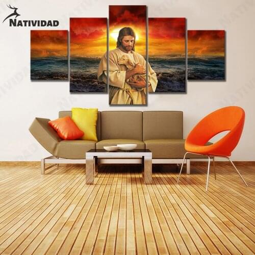 God Hugs Little Sheep Picture Print Poster Religious Belief Canvas Painting Wall Stickers Bedroom Balcony Home Aesthetic Decor