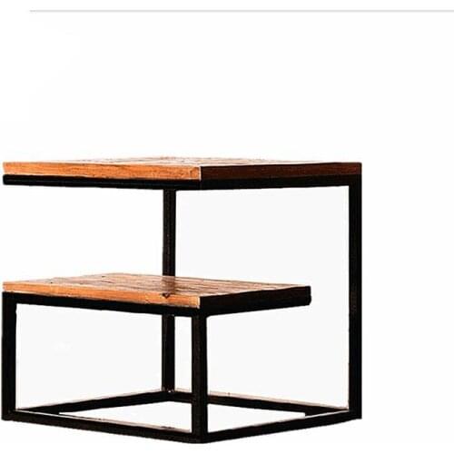 Loft industrial wind retro solid wood coffee table small square table wrought iron bedside sofa side seating few phone table
