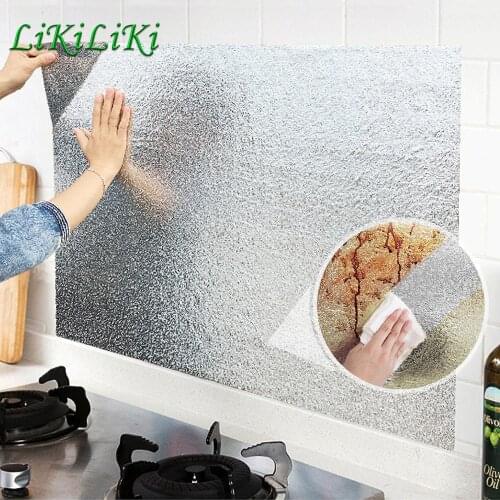 Multi-Size Kitchen Oil-proof Wallpaper Waterproof Stickers Aluminum Foil Stove Cabinet Self Adhesive Furniture Renovation Film