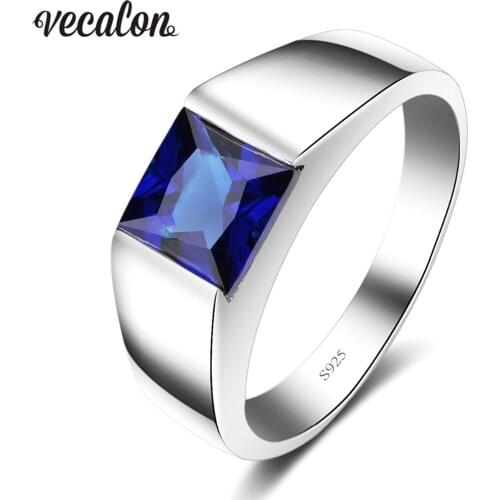 Vecalon Brand wedding Band ring for Men 4ct stone 5A Zircon cz 925 Sterling Silver male Engagement Finger ring fashion Jewelry