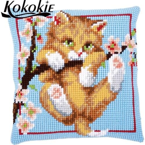 Diy pillowcase cat pattern print cross stitch sets knitting needles kit for throw pillow cotton embroidery yarn Needlework Sets