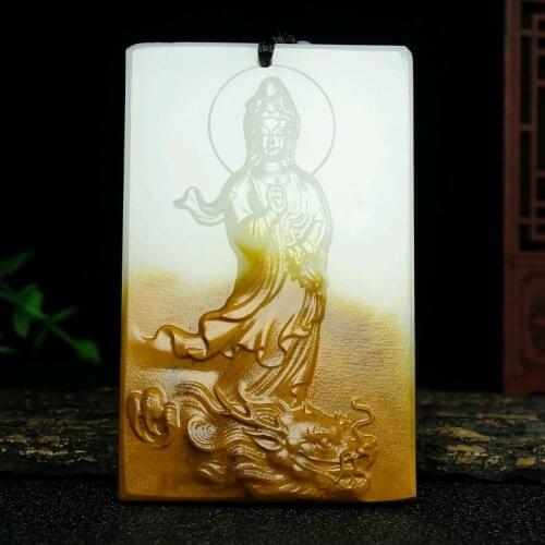 Natural Hetian jade white jade seed material jade Guanyin Pendant