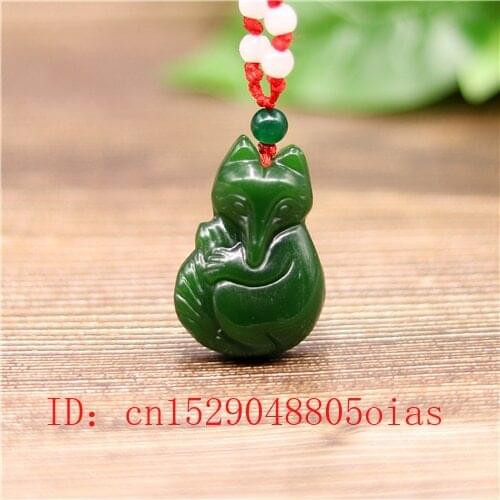 Natural Green Chinese Jade Fox Pendant Necklace Charm Jadeite Jewelry Carved Amulet Fashion Accessories Gifts for Women