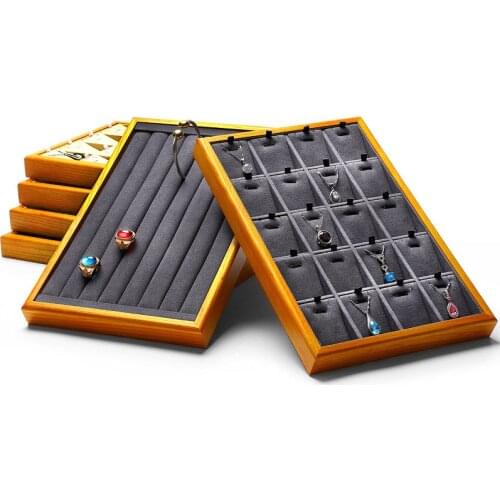 New Wooden Microfiber Jewelry Display Storage Ring Necklace Tray Earring Bracelet Display Stand Jewellery Organizer Case