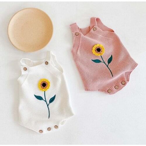 Autumn Baby Girl Clothes One-Piece Suit Baby Bodysuit Clothes Sweater Baby Overall Infant Children Sunflower Knitted outwear