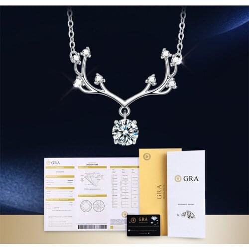 Silver 925 Original 1 Carat Diamond Test Past D Color Moissanite Deer Pendant Necklace Animal Shaped Gemstone Necklace Chain