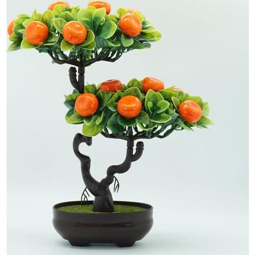 Plastic Artificial Fruit Tree Artificial Peach Orange Fruit Tree Artificial Plants Potted Bonsai Desktop Bonsai Home Decor