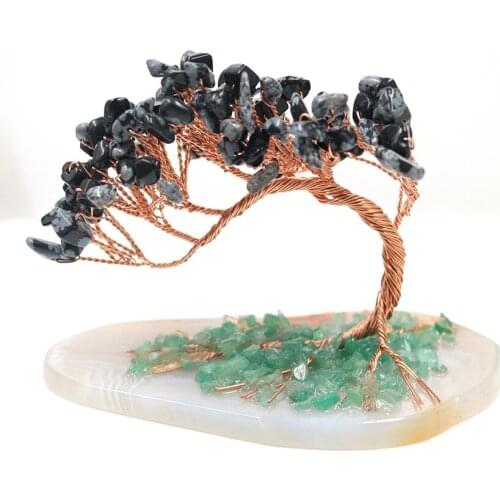 Copper Wire Wrap Tree of Life Irregular Shape Stone and Agates Pendant for Gift Fashion Jewelry