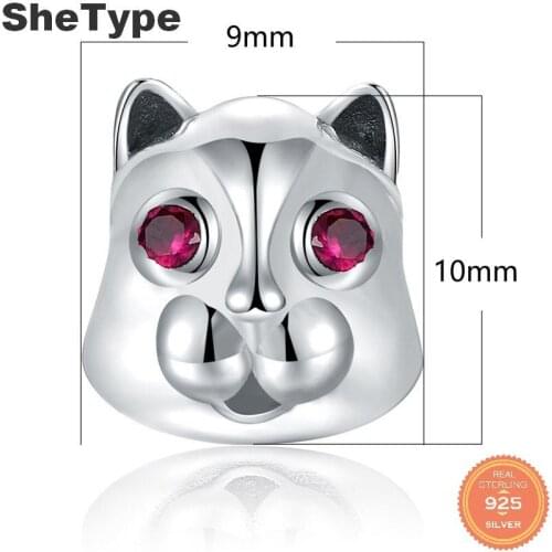 Jazaz 1.7g Authentic 925 Sterling Silver Little Bear Pendant Red CZ Animal Charms Fit Charm Bracelets Necklace DIY Jewelry