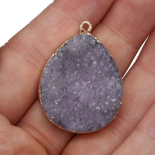 Natural Druzy Agates Pendants Charms Stone Water Drop Shape Pendants DIY for Necklace or Jewelry Making Size 25x35mm