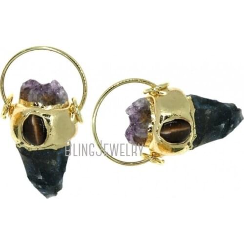 Gold Plated Fancy Hoop Bail Pendant Amethysts Druzy Cluster Jaspers Point Pendant PM38055