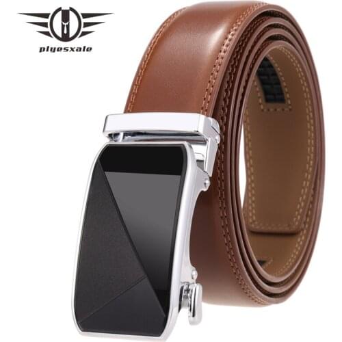 Stylish Mens Belt Casual Business Automatic Buckle Cow Genuine Leather Belt Luxury Brand Designer Belts For Men Dark Brown B485