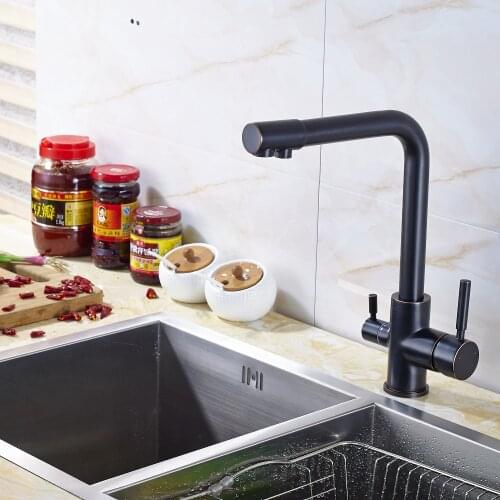 Dual Handles Solid Brass Kitchen Sink Faucet Mixer Dual Handles Deck Mounted Tap