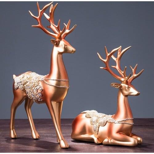MODERN RESIN DEER ORNAMENTS HOME LIVINGROOM FIGURINES CRAFTS WEDDING GIFT TV CABINET OFFICE COFFEE DESKTOP FURNISHING DECORATION