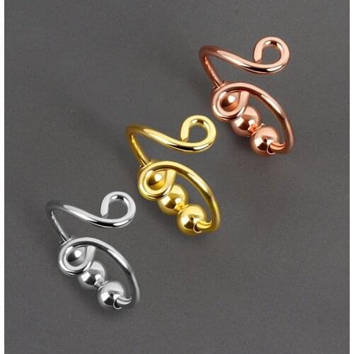 Fidget Beads Fidget Ring Spinner Single Coil Spiral Fidget Ring Beads Rotate Freely Anti Stress Anxiety Ring Toy for Girl Women