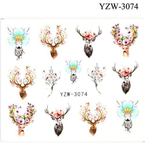 WUF Wolf/Fox/Flamingo And Flower Noble Necklace Nail Art Water Decals Transfer Sticker Manicure Nail Decoration