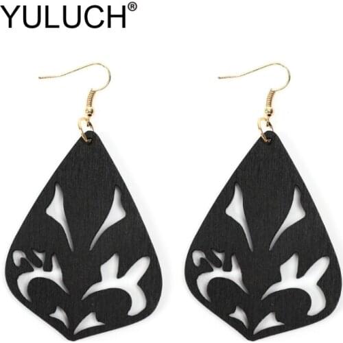 YULUCH Women Personality Wood Earrings Female Fashion Jewlery 2019 New Design Hollow Wood Long Pendant Earrings For Women Party